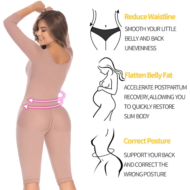 Fajas Colombianas Women Long Sleeved Slimming Bodysuit Side Zipper Abdominal Control Butt Lifter Flat Belly Shapewear With Bra